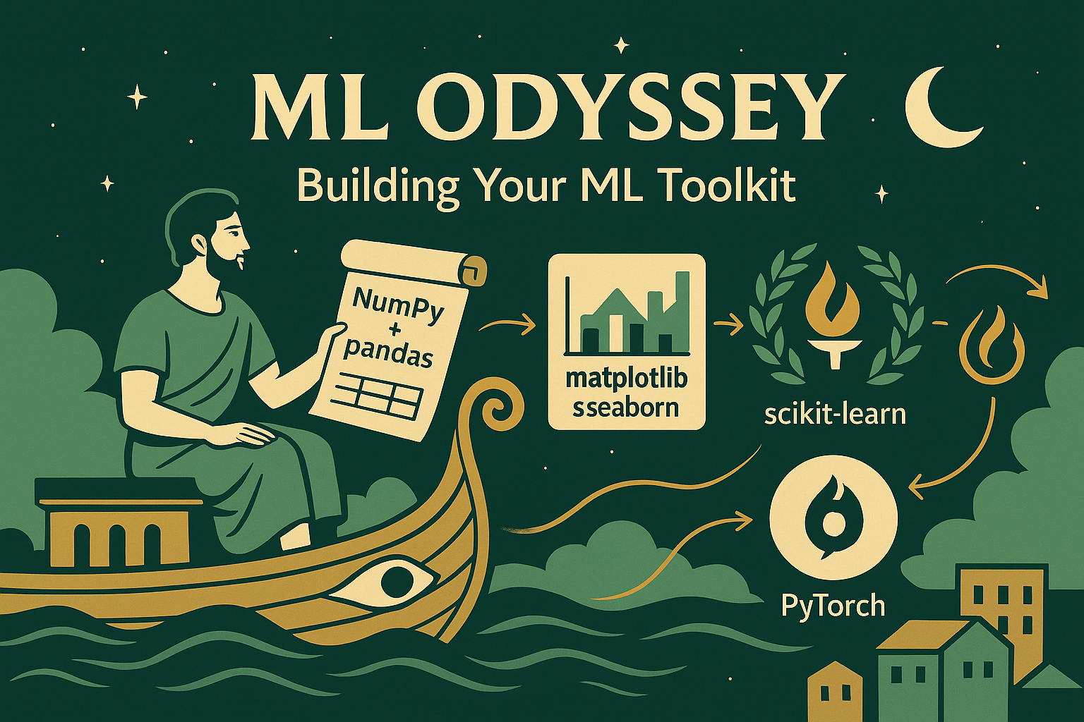 A comprehensive guide to building your Machine Learning toolkit: choosing the right tools for data processing, visualization, and modeling /2025/08/ml-odyssey-part-1-building-your-ml-toolkit/featured-image.png