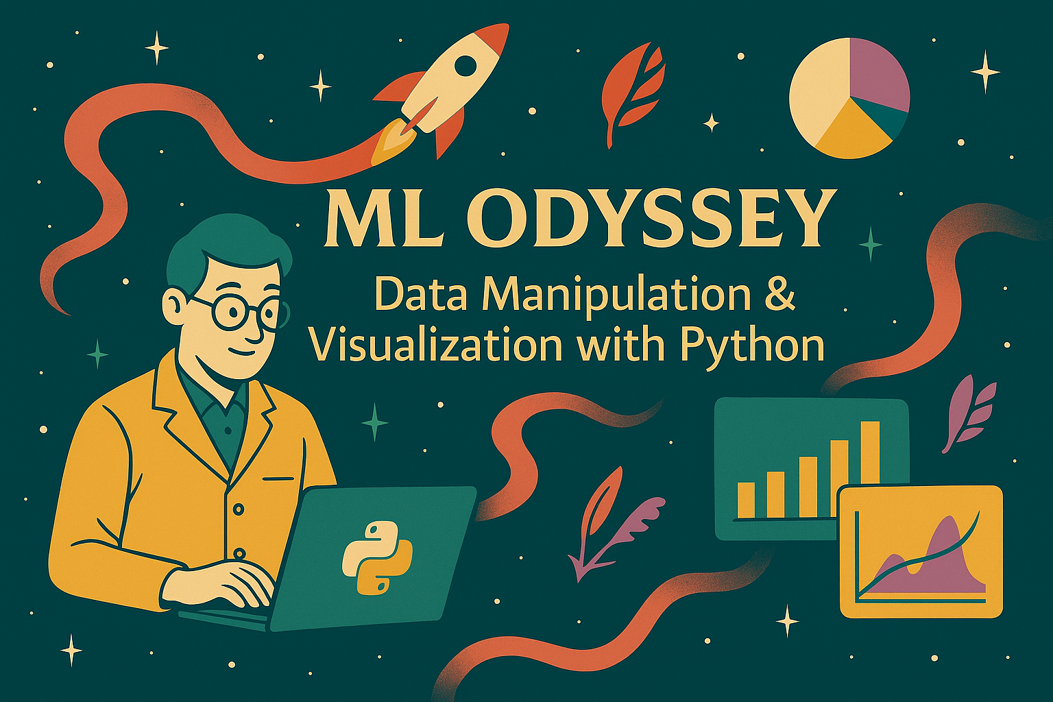 Master the essential programming tools for data processing and visualization: pandas for data manipulation, matplotlib and seaborn for creating beautiful charts /2025/08/ml-odyssey-part-2-data-manipulation-visualization-with-python/featured-image.png
